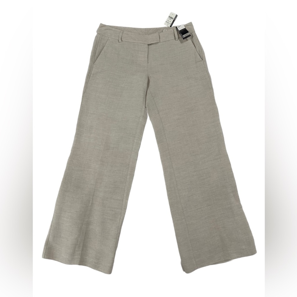 New York & Company Linen Blend Wide Leg Pants Size 8 NWT Beige Tan Work Trousers